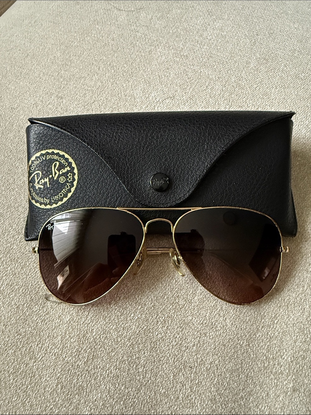 Ray-Ban Gold Frame Sunglasses with Brown Gradient Lenses